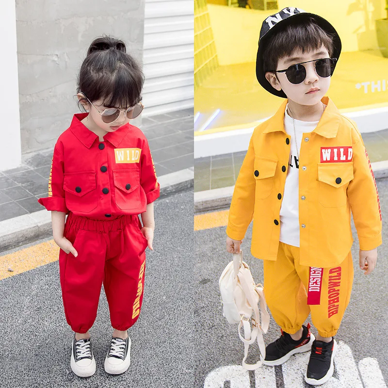 

Children Printed Letter Workwear Two-Piece 2019 New Style Korean-style Spring Clothing Men And Women Child-Style Cotton Shirt CH