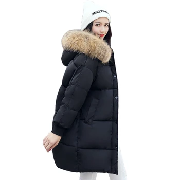 

Oversize Hooded With Collar Female Coat Coats Breasted Buttons 2018 New Arrival Winter Jacket Women Warm Long Parkas Casaco