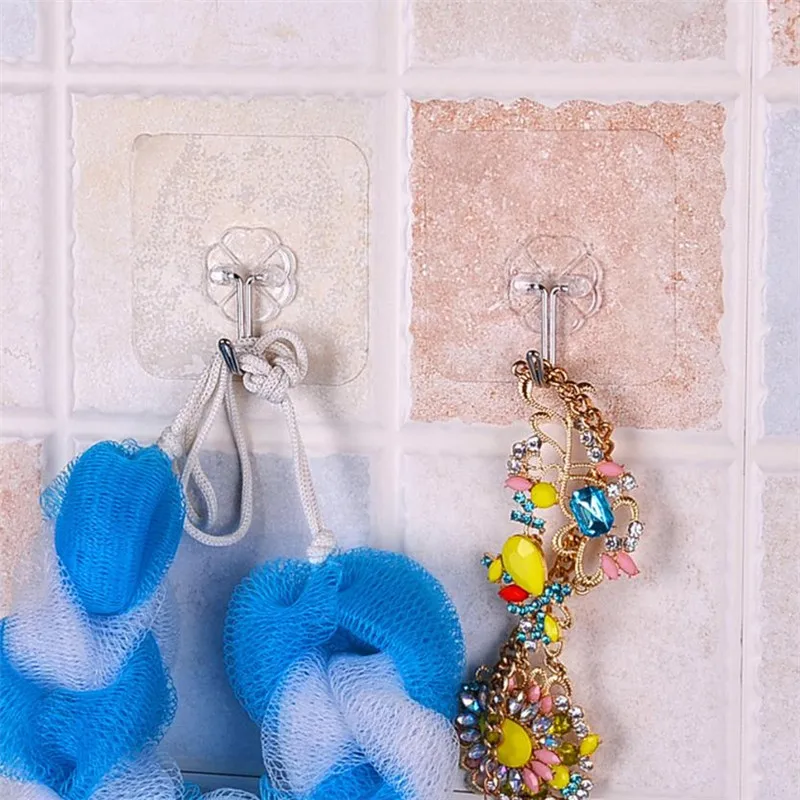 6PCS Strong Sticking Wall Hanger Transparent Plastic Suction Cup Sucker Bathroom Hooks Waterproof Tile Stick Rack Hangers#B15