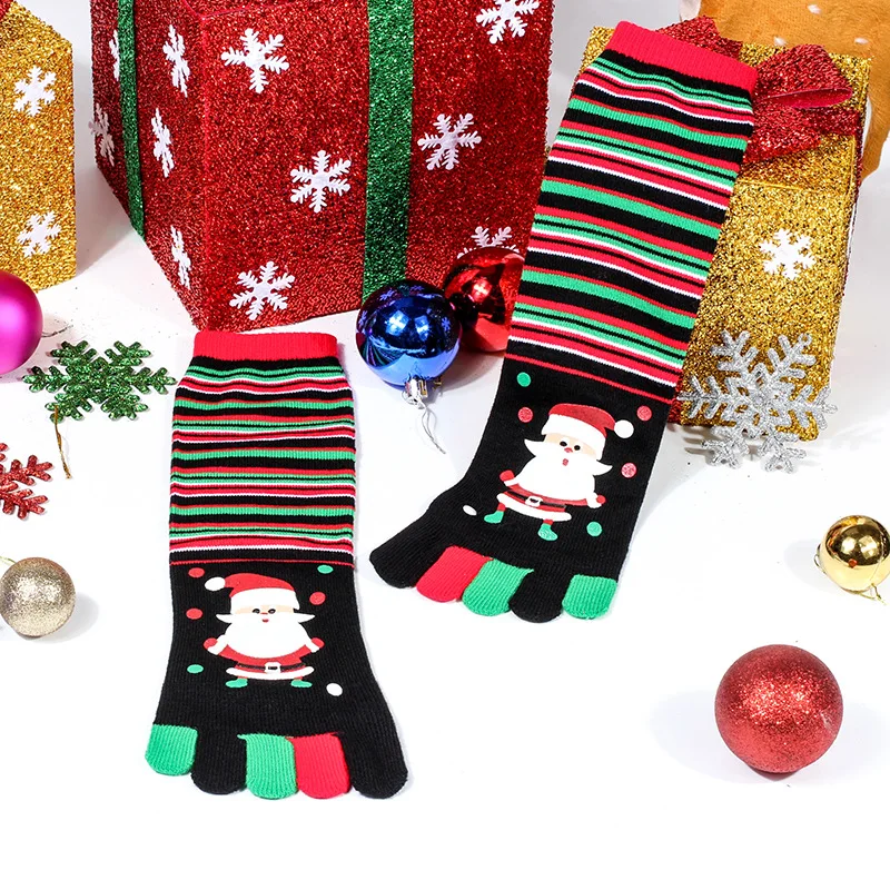 Новые модные женские забавные носки хлопчатобумажные носки с принтом пять пальцев повседневные Мягкие носки женские рождественские носки
