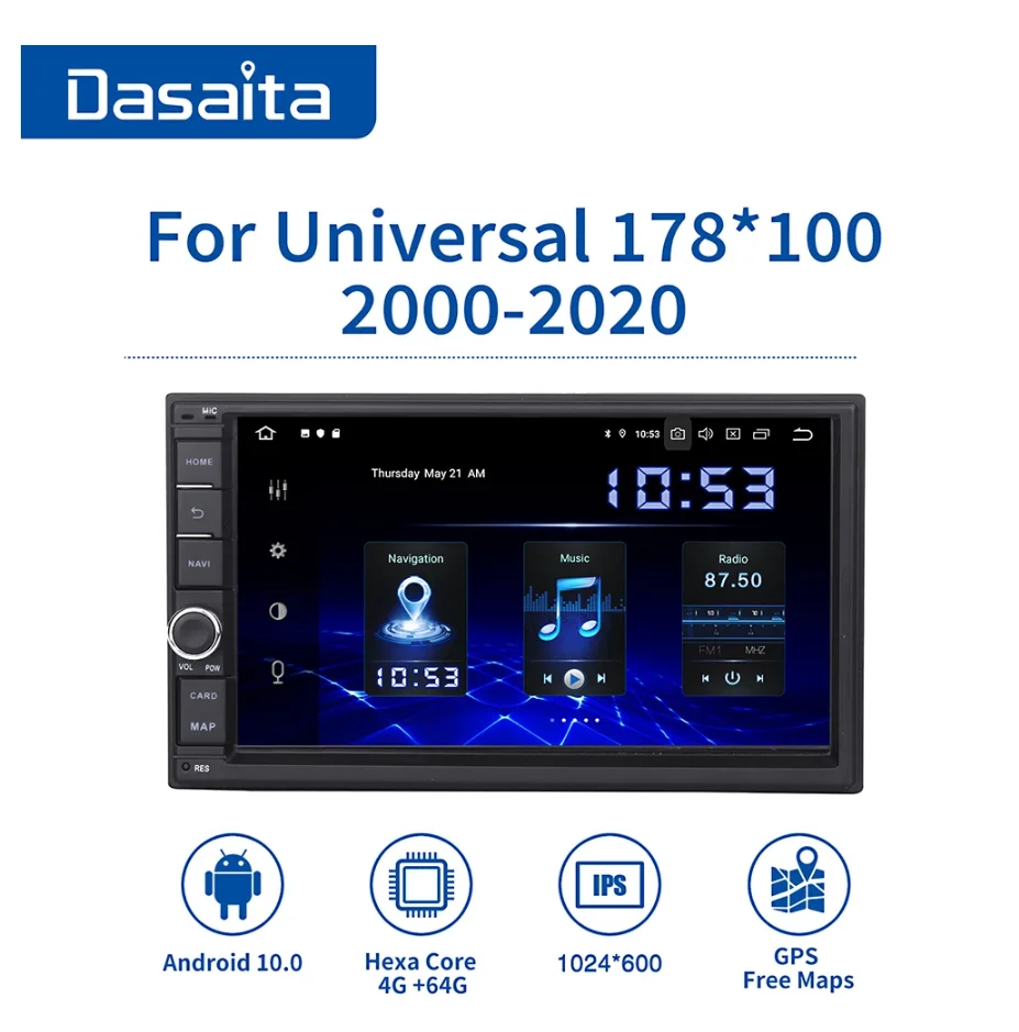 Dasaita 7 &quotIPS Android 10 автомобильный стерео двойной 2 Din Universal Carplay Аудио Видео плеер DSP