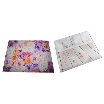

2Pcs Photography Backdrop Photo Studio Vinyl 5X7 Ft - Grey Background Wood Wall & Color Elegant Rose Flower Wall