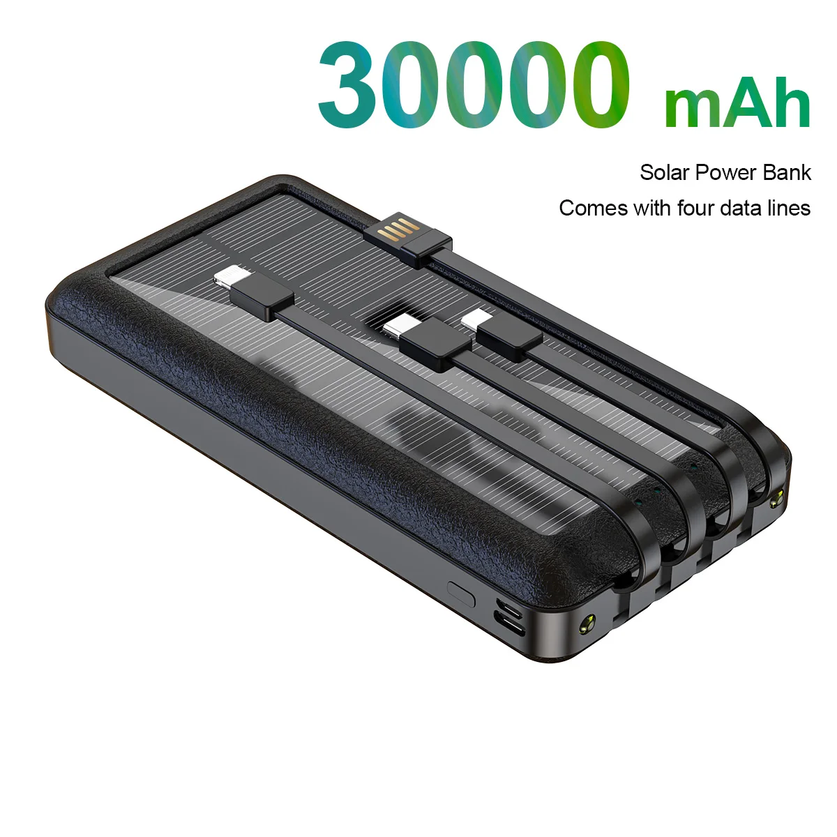 

30000mAh Power Bank Solar Portable Phone Charging External Fast Charger 4 USB LED Light Data line Powerbank for Iphone Xiaomi
