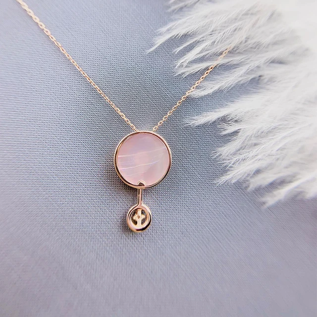 ANI 18K Solid Rose Gold Pendant Necklace Real Natural Diamond Fine Jewelry Women Engagement Necklace Birthday Gift Pear Shell 5