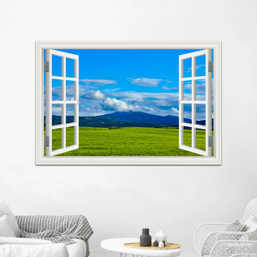 ワンピース自然画像草原山ピーク風景ステッカーデカールビニール壁画壁紙窓view3d壁のステッカーの装飾 Wall Stickers Aliexpress