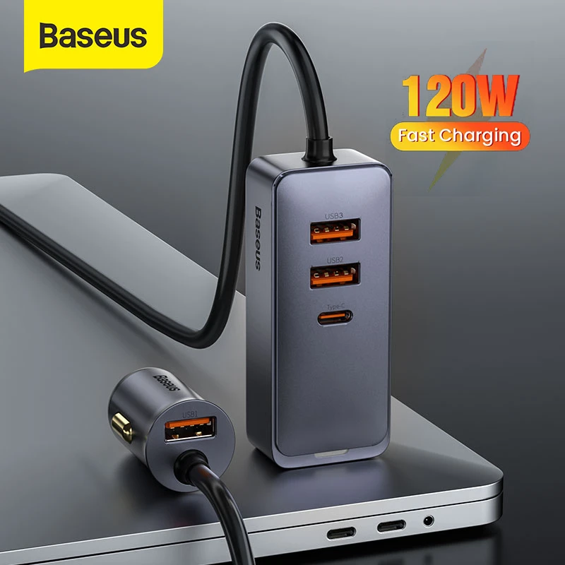 carcharger Baseus 120w Car Charger Fast Charging Quick Charge 4.0 QC3.0 USB Type C Charger For iPhone 12 11 Xiaomi Samsung MacBook Laptop 18 watt car charger