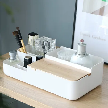 

Plastic Makeup Organizer Cosmetic Storage Box Desktop Make Up Brush Storage Box Punch-Free Bathroom Storage Rack