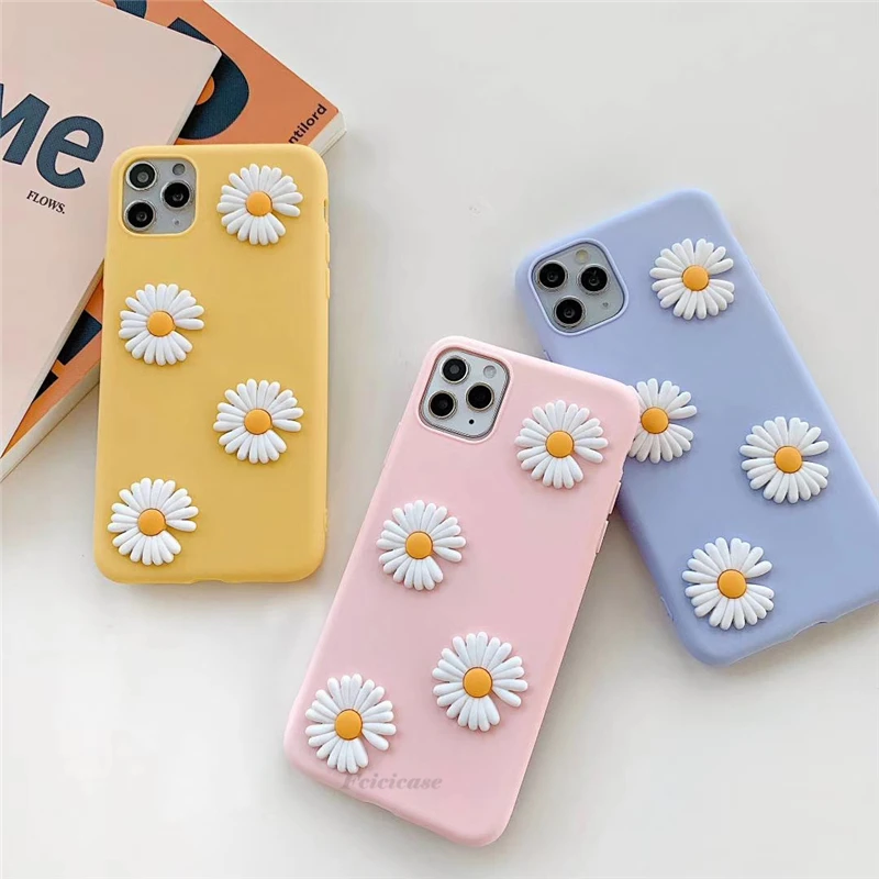 Cute 3D Daisy Silicone Case For Xiaomi Redmi 4A 4X 5A 6A 8A 7A Y3 S2 GO Note 8T 7 6 9 Pro Max K30 Soft Cover | Мобильные телефоны и
