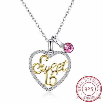 

Crystals Necklace 925 Romantic Heart-Shaped Sweet 16 Crystal Pendant Necklace Lady Gift Boutique Jewelry