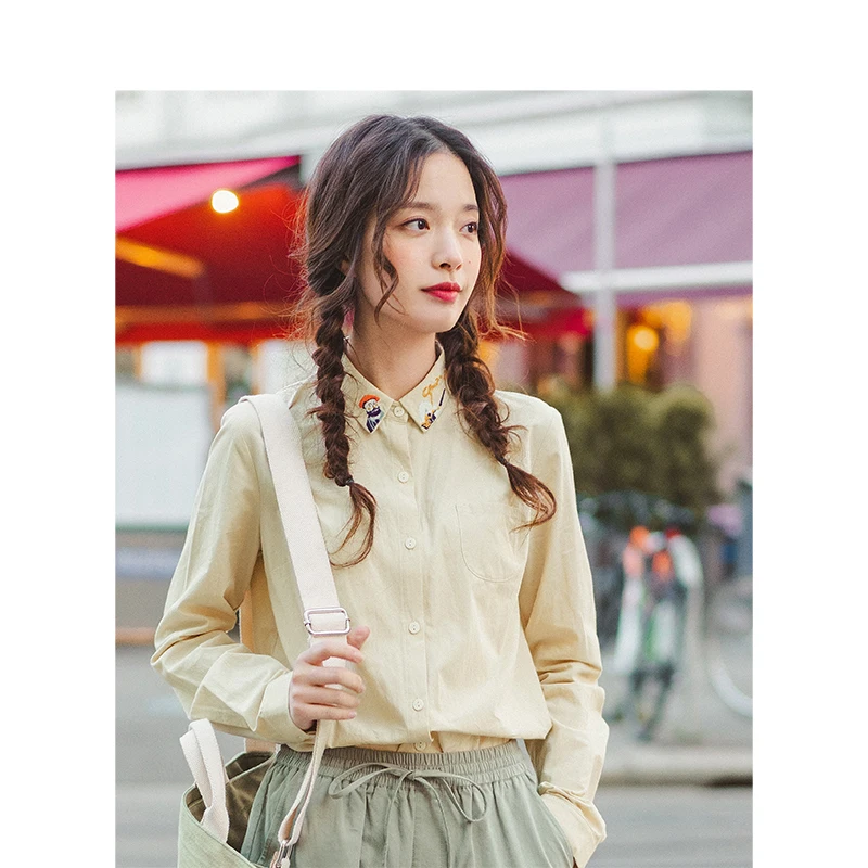 INMAN Spring Autumn 100%Cotton Pretty Embroidery Turn Down Collar All Matched Solid Literary Women Blouse INMAN Spring Autumn 100%Cotton Pretty Embroidery Turn Down Collar All Matched Solid Literary Women Blouse