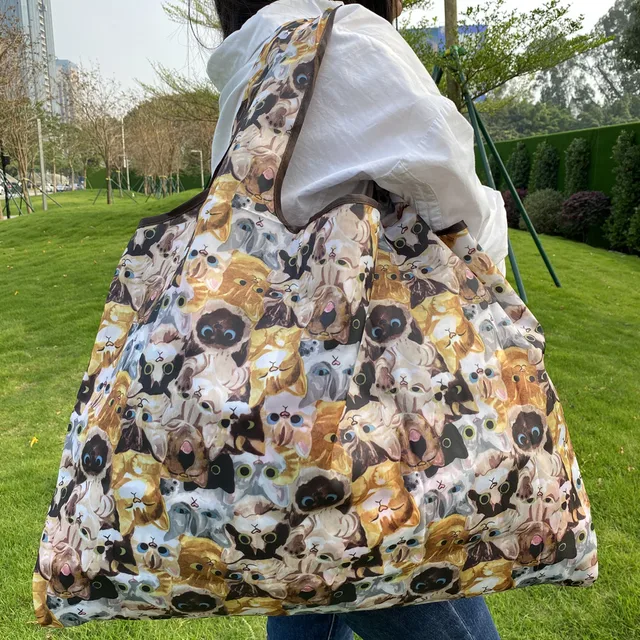 Foldable Shopping Bag Reusable Grocery Bag Tear-Proof Nylon Bag Suitable For Grocery Recycling Gift Bag Large 32018