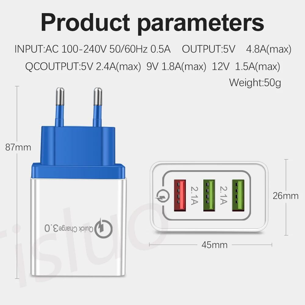 24 Вт Быстрая зарядка 3,0 USB зарядное устройство быстрое зарядное устройство QC3.0 для iPhone X 7 Xiaomi Huwei p10 samsung A50 планшет настенное зарядное устройство разъем-адаптер