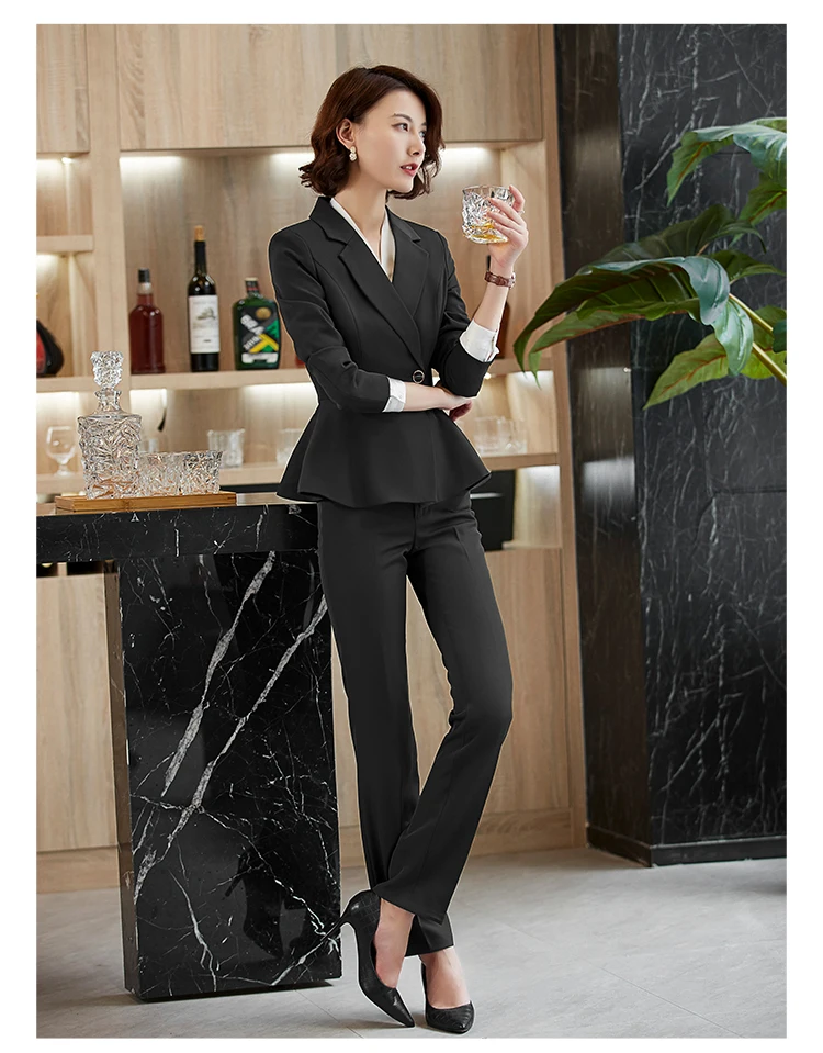 Autumn and Spring women suits with trouser office uniform style business Ruffle suits trouser work wear blazer set Asian size