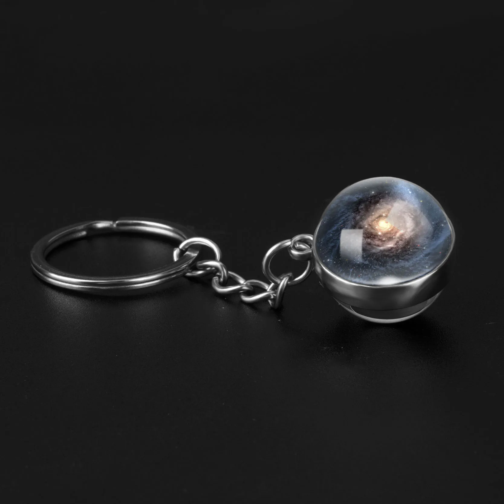 Двухсторонний стеклянный шар брелок ручной работы для ключей Galaxy Universe с планетой