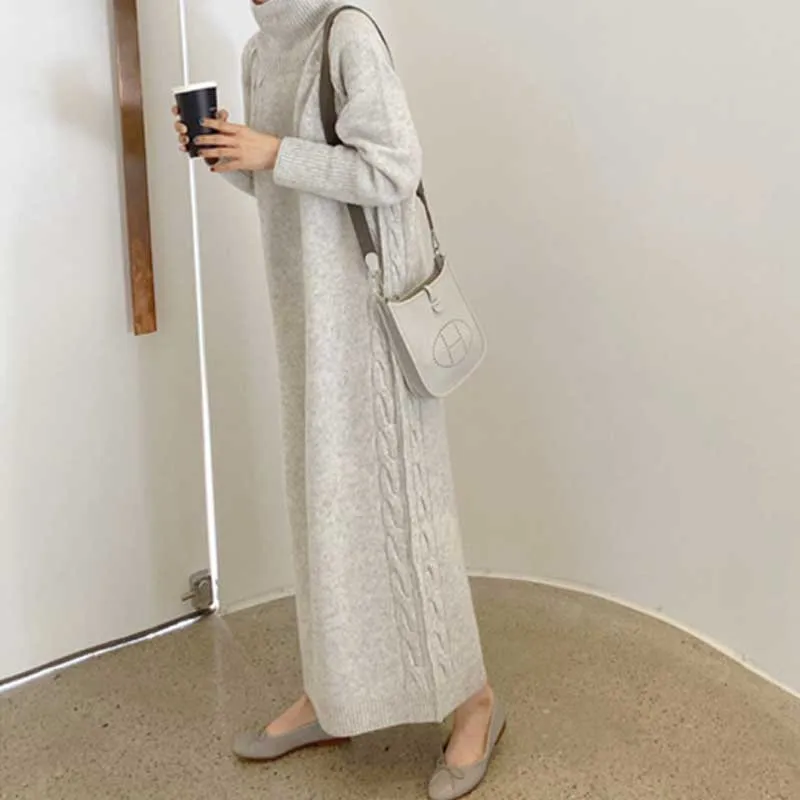2020 Sweater Dress Women Winter New Fashion Plus Size Turtleneck Knitted Sweater Dress Korean One-Piece Elegant Loose Long Dress
