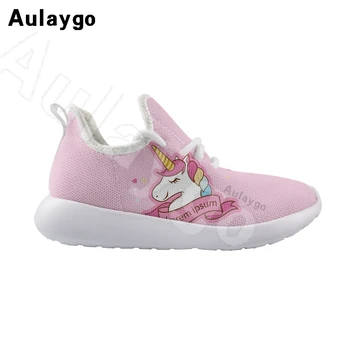 

Aulaygo Children's Shoes Kids Fashion Sneakers Fly Woven Casual Shoes Pink Cartoon English Rainbow Unicorn Boys Girl Mesh Flats