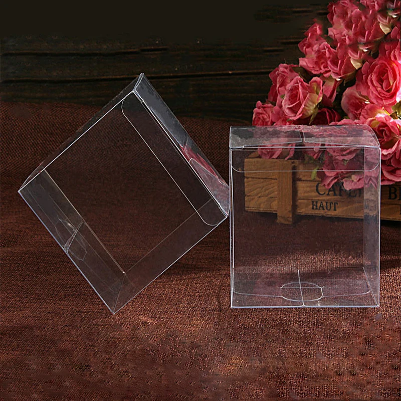 

50pcs PVC Transparent Candy Gift Boxes Square Clear Chocolate Storage Box Wedding Favors Sweets Gift Boxes Bags Party Decoration
