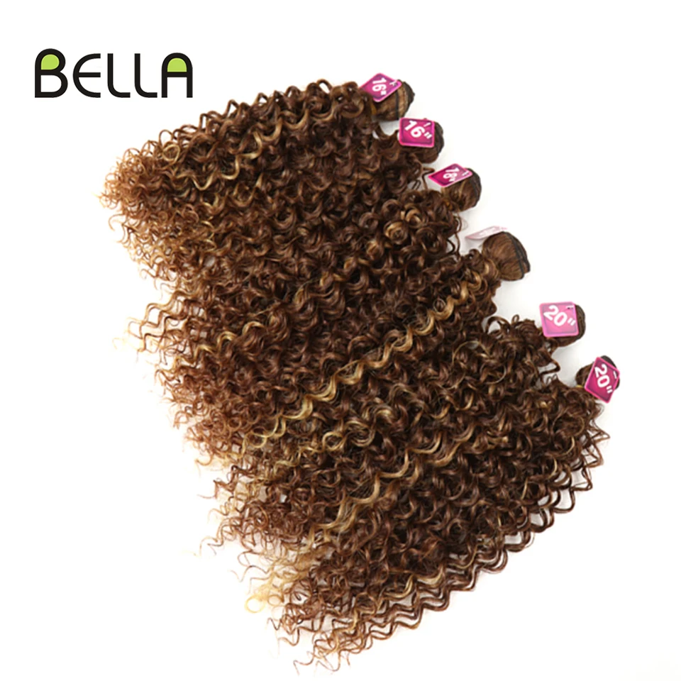 Bella Afro Kinky Curly Synthetic Hair 6 Bundles With 1 Closure 7pcs/Lot 16-20 inch Kinky Curly Bundles Hair Extension hair extensions