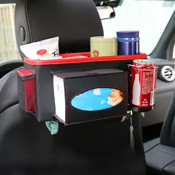 

Multifunctional Car Seat Back Faux Leather Tissue Box Drink Cup Holder Storage Bag Organizer