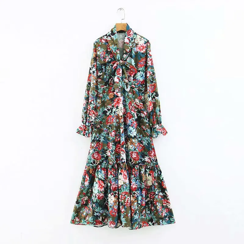 

19 Spring WOMEN'S Dress Cut the Tag off More than a Single Cabinet Order Special Offer Floral Print Bow-Accent Dress