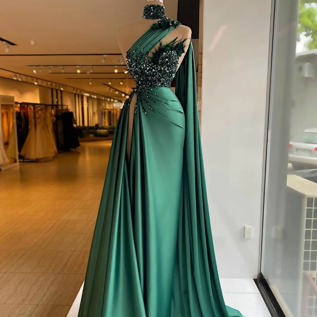Vestido de Noche con Lentejuelas para Mujer, Trajes Hunter de Graduación  Ajustados con Plumas, Lateral, Plisado, Verde, para Fiesta, 2021|Vestidos  de noche| - AliExpress