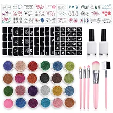 182 шт. набор блестящих татуировок 24 цвета 30 уникальные тематические временные наклейки 120 узоры полые формы для детей подростков и взрослых