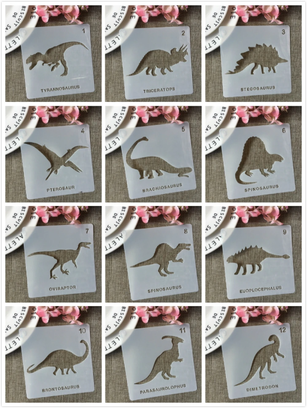 

12Pcs/Set 13cm Dinosaur 12 Collection DIY Layering Stencils Painting Scrapbook Coloring Embossing Album Decorative Template