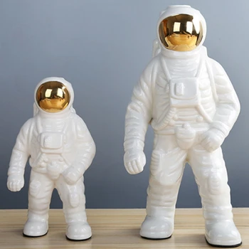

Space Man Astronaut Sculpture Rocket Plane Pattern of Ceramic Material Cosmonaut Statue Fashion Decorations