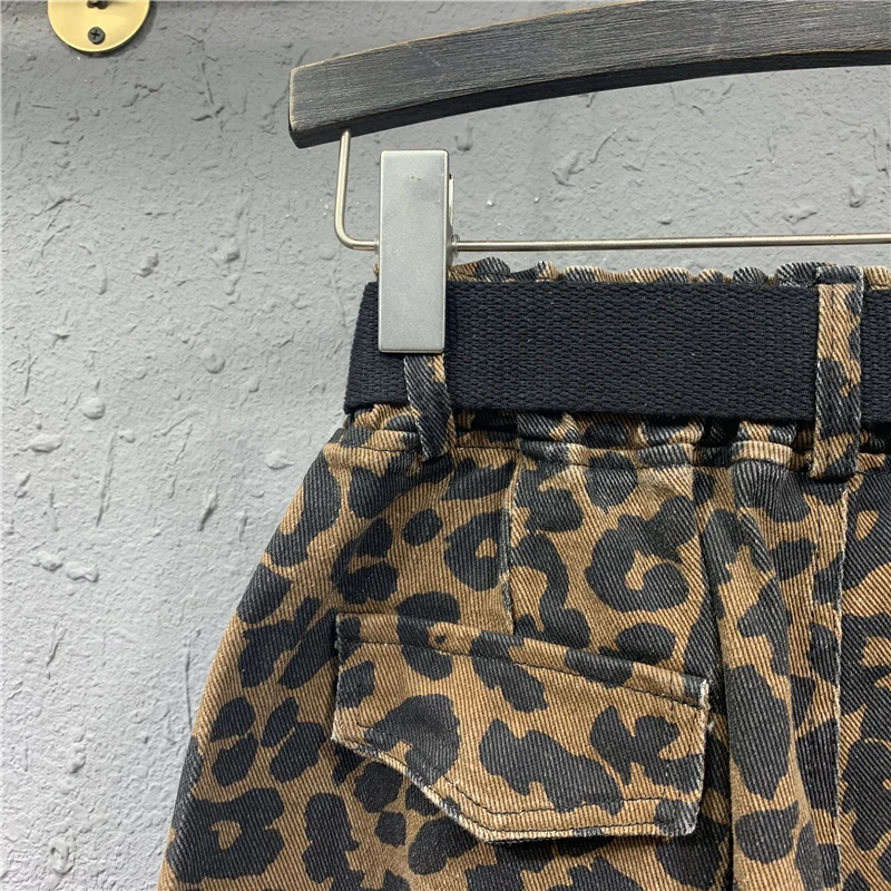 golf shorts Leopard Print Denim Shorts Women Fashion Pocket High Waist Jeans Shorts Female Summer Loose Wide leg Short Pants Jeans With Belt athletic shorts