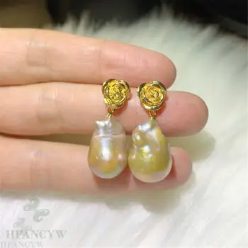 

15-18mm Multi-color Baroque Pearl Earring 18k Ear Drop Hook South Sea Fashion Jewelry Women