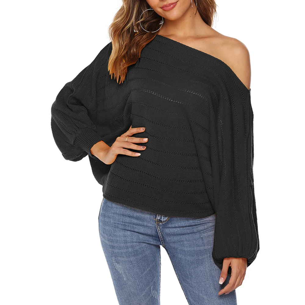 Joineles Off The Shoulder Women Sexy Sweater Autumn Lantern Sleeves Female Pullovers Solid Color Knited Femme Jumper Tops | Женская