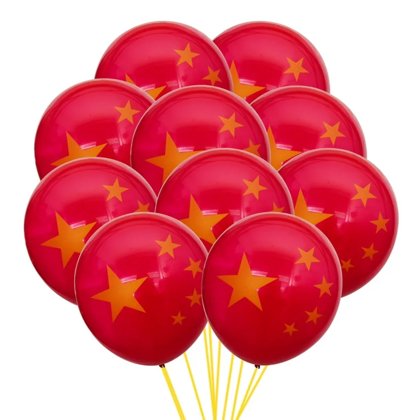 

100pcs 12inch Flag of China Five-Star Red Flag printing Mixed Helium Latex Balloon for celebrating National Day Party Decoration
