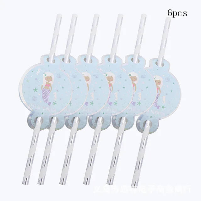 Mermaid Birthday Party Tableware Plate Cup Straw Little Mermaid Birthday Party Decor Baby Shower Girl Party Supplies (7)