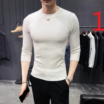 

2019 autumn and winter new men's casual solid color round neck long-sleeved T-shirt