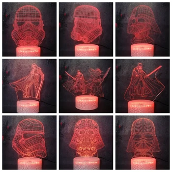 

Sci-fi adventure Star Wars: The Force Awakens Movie Role Model 3D LED Crack Lamp White Black Warrior Jedi Yoda Gift Night Light