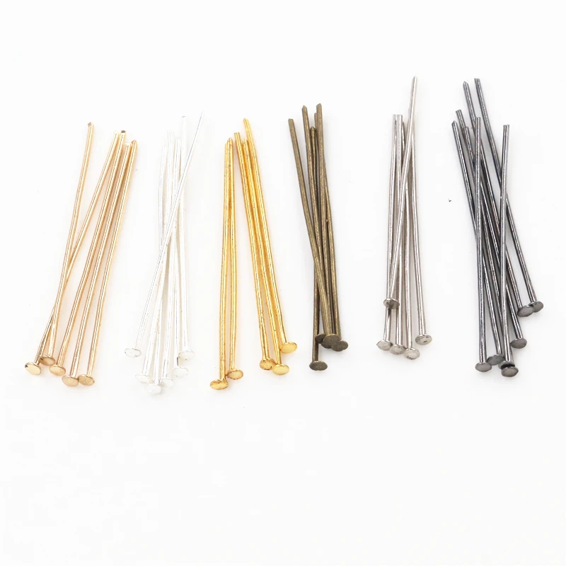 

200pcs/bag 16 20 25 30 35 40 45 50mm Flat Head Pins Gold/Silver color/Rhodium Headpins For Jewelry Findings Making DIY Supplies