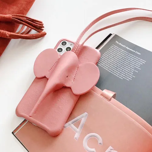 Роскошный официальный милый мультяшный 3D слон с фирменным логотипом чехол для телефона для iPhone 6 6S 7 8 Plus X XR XS 11 Pro MAX чехол из искусственной кожи - Цвет: Pink