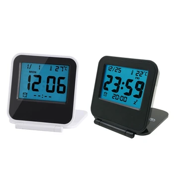 

2 Pcs Alarm Clock Portable Foldable Tabletop Travel Digital Alarm Clock with Temperature Calendar Date Week Kitchen Alarm Clock,