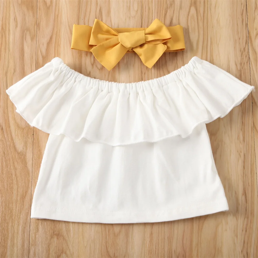Girls' Off-Shoulder Ruffle Top & Dress Set 4