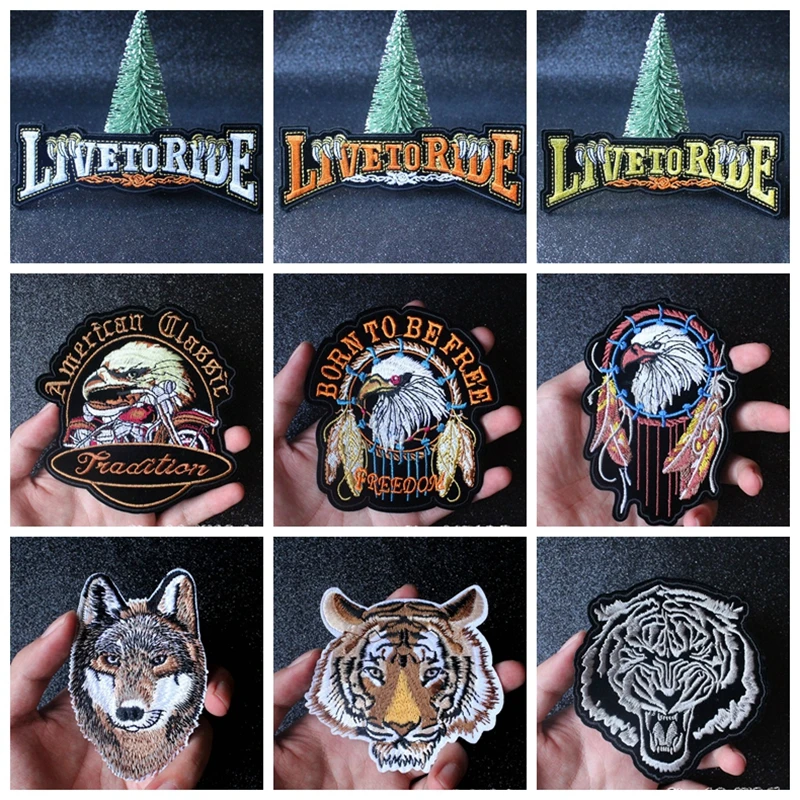 

Nicediy Rock Punk Motorcycle Patches Embroidered Patches For Clothing DIY Iron On Patch On Clothes Tiger Worf Eagle Badge Decor