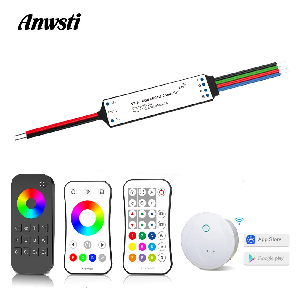 

Mini RGB LED Controller 12V 24V DC RF 2.4G Wireless Remote Control Smart Wifi 3 Channel RGB Controller for LED Strip Light V3-W