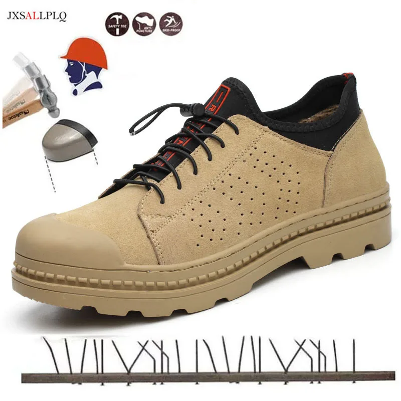 

2020 Men's Steel Toe Cap Safety Shoes Non-slip Thick Bottom Suede Leather Deodorant Safety Work Shoes Anti-smash Anti-stab Shoes