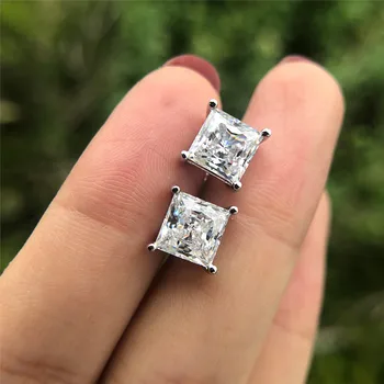 

Sona NOT FAKE 7*7MM S925 Sterling Silver Accher Cut style boutique gift none allergic stud earrings luxury exquisite