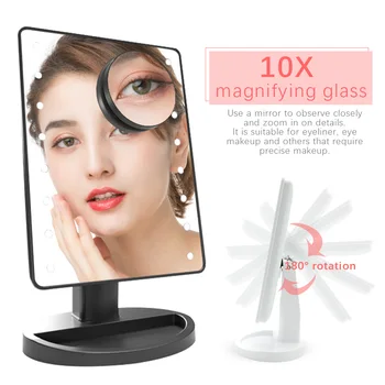 

22LED Lights Makeup Mirror sunlighTouch Screen Vanity Mirror Flexible 10X Magnifying Adjustable Table Dimmer USB Or Battery Use