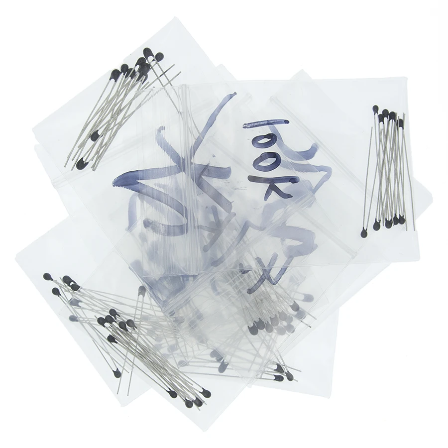 100pcs=10value*10pcs NTC Thermistor Resistor Kit NTC-MF52AT 1K 2K 3K 4.7K 5K 10K 20K 47K 50K 100K +-5% 3950B | Электронные