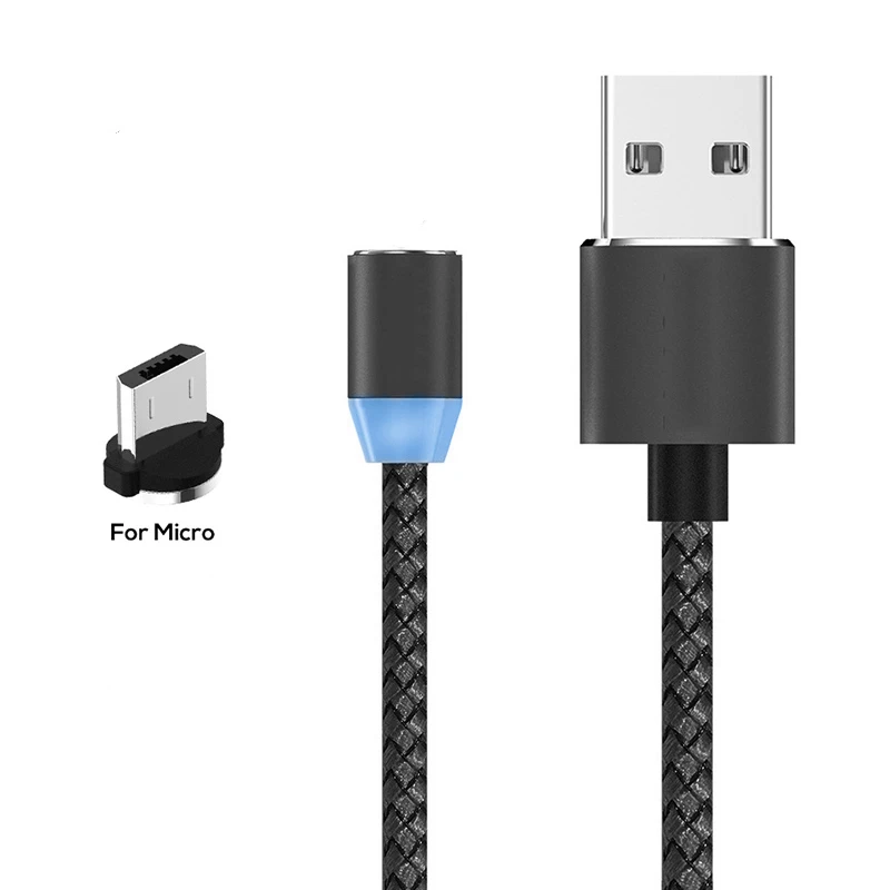 Магнитный кабель, usb-кабель для iPhone, samsung, кабель для быстрой зарядки и передачи данных, магнитное зарядное устройство для устройств Micro type-C, 1/2 метров - Цвет: Black for Micro