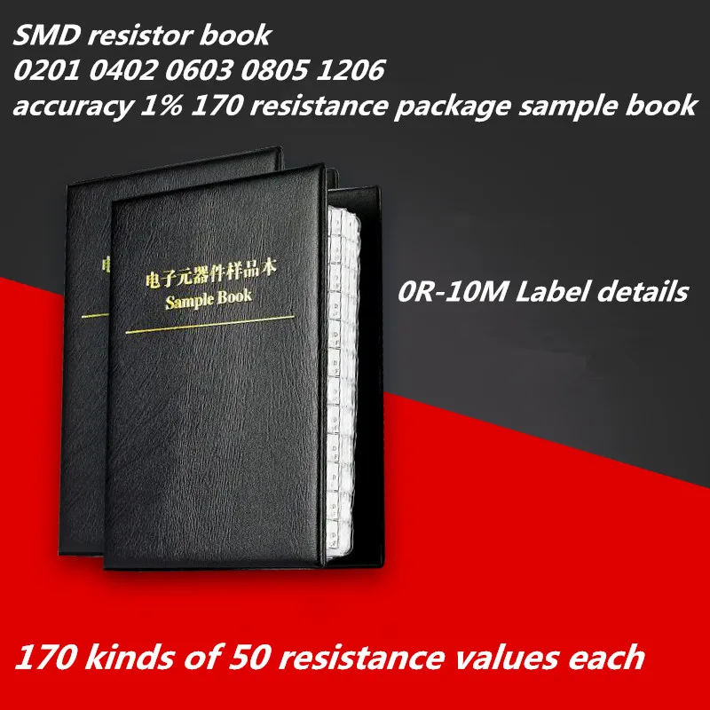 SMD resistor book 0201 0402 0603 0805 1206 accuracy 1% FR-07 0R-10M 170 types of resistors 50 pieces each | Электронные