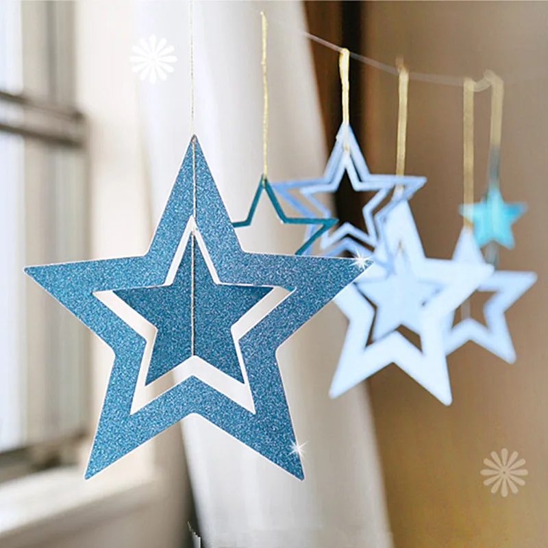7 шт./лот Мерцающие Звезды бумажные украшения гирлянды фигурные рождественские украшения для дома год натальный Noel Декор Navidad - Цвет: lake blue