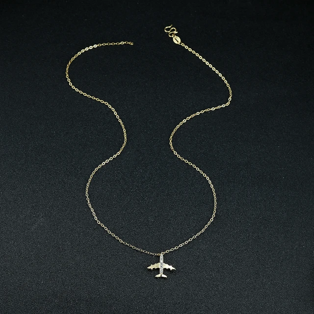 Collar sencillo con colgante de avión de Color dorado para mujer, cadena clavícula de de circón blanco, joyería _ - AliExpress Mobile