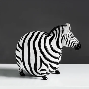 

Resin Gift Crafts Black White Stripes Bedroom Realistic Animal Figurines Office Desktop Nordic Style Fat Zebra Ornaments Couple